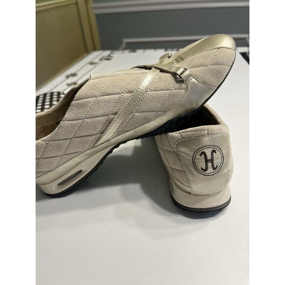 Cole Haan Tan Quilted Suede Gold Metallic Leather Accents Slip On Sneakers Shoes - Picture 8 of 15